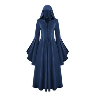 Women’s Renaissance Pirate Dress – Medieval Hooded Peasant Costume with Pockets