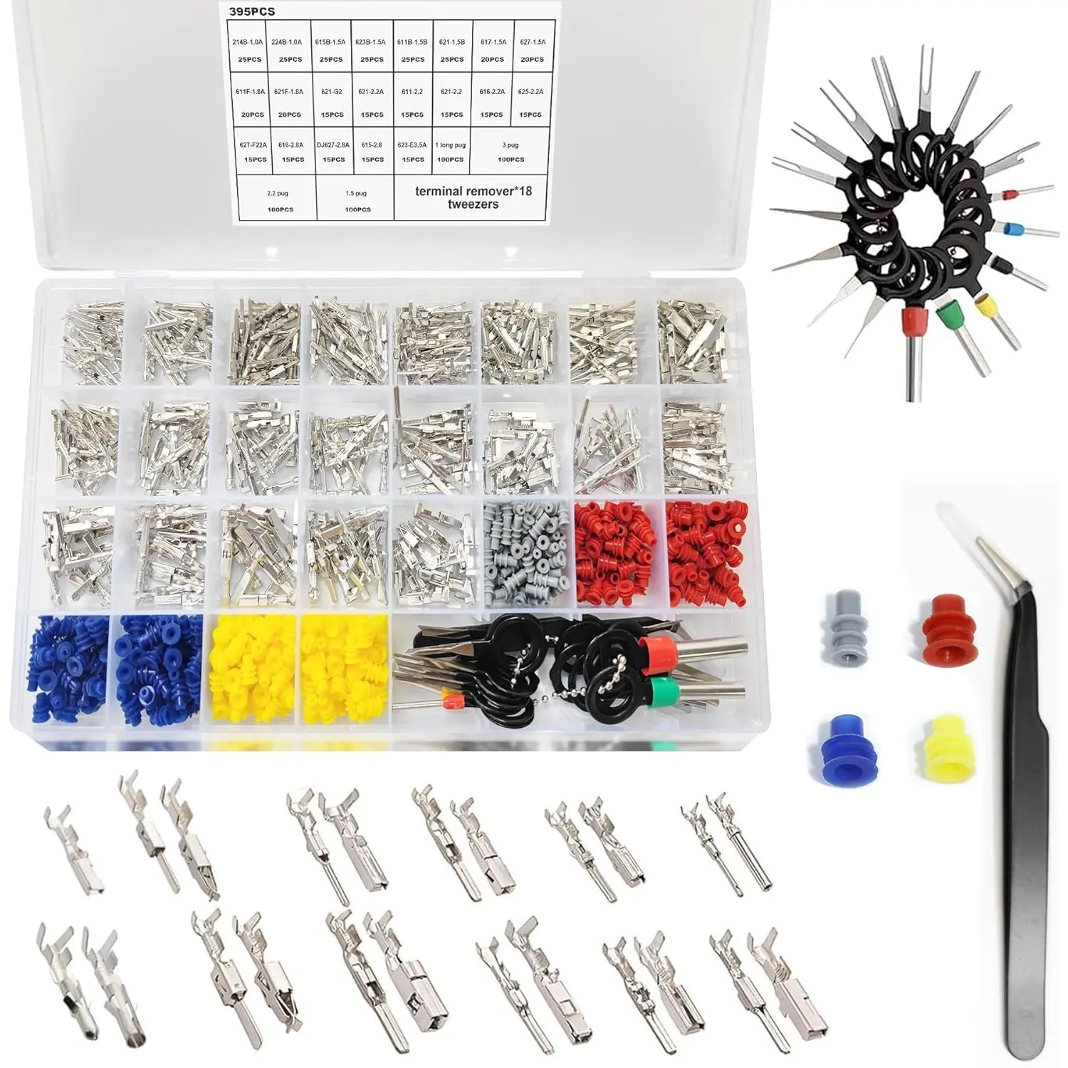 799pcs Car Electrical Wire Connector Pins ,26 Types Automotive Electrical Pin Connectors, 1/1.5/1.8/2.2/2.8/3.5mm Terminal Pin Connector Kit