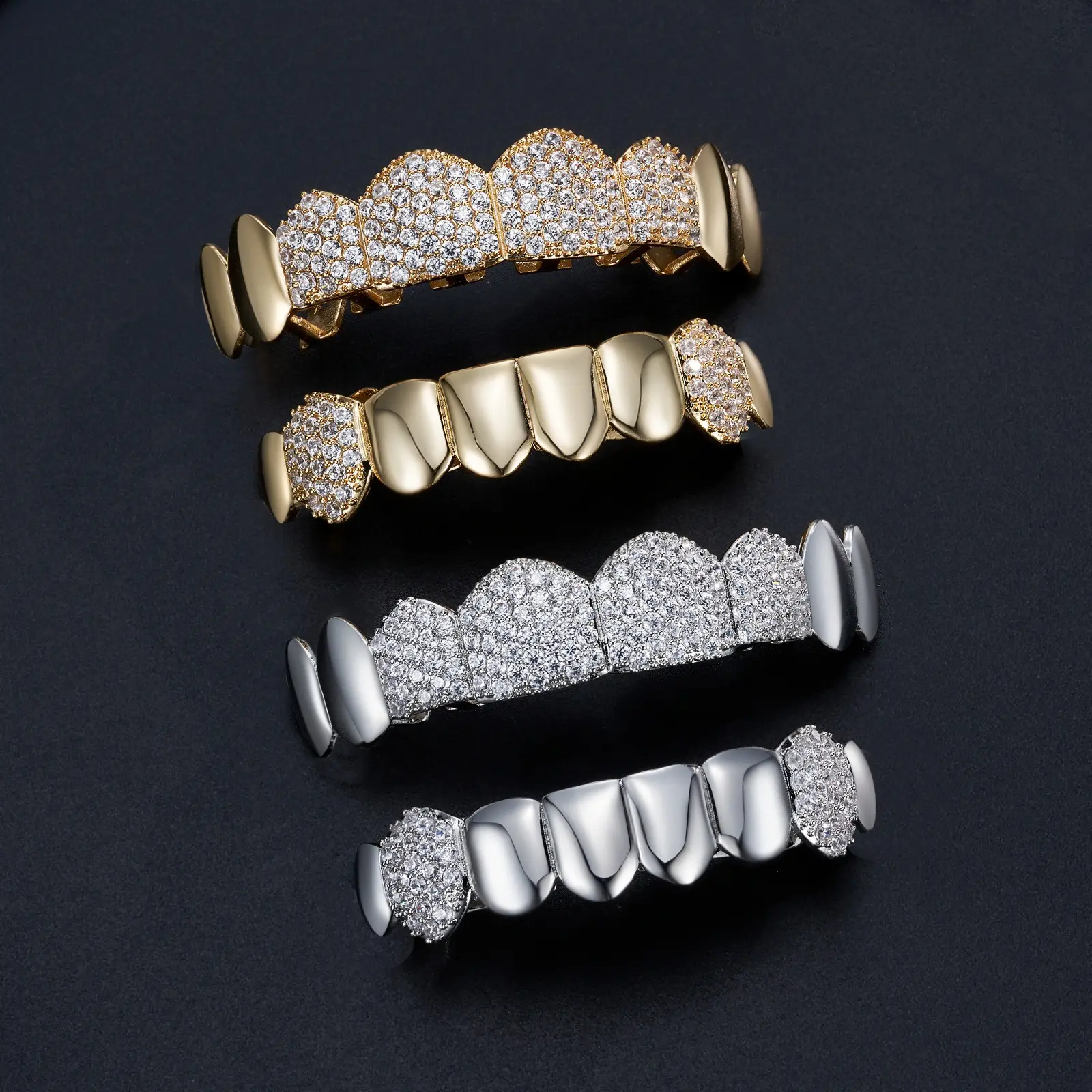 1pc Ice-Feel Shiny Copper Grillz Set, Hip-Hop Style Inlaid with Synthetic Cubic Zirconiaia Tooth Caps, Punk Style Shiny Oral Decoration Jewelry, Suitable for Men and Women, Halloween Cosplay, Stage Performance, Rapper Accessory, Gift