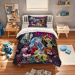 Monster High School Themed Duvet Cover (Including 1 Bed Duvet Cover And 1 Or 2 Pillowcases), Bedding Set, Suitable For Boys And Girls, Teenagers, Adults Bedroom Decoration, Perfect Choice For Holiday Gifts