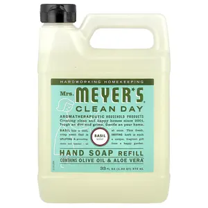 Mrs. Meyers Clean Day Hand Soap Refill, Basil, 33 fl oz (975 ml)