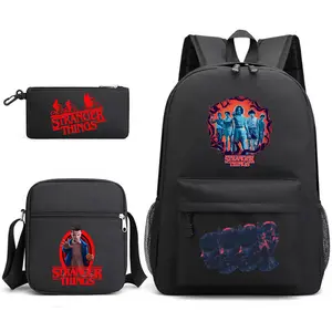 3pcs School Backpack for Men Women Lightweight College Backpack with Laptop Compartment Stranger Things Backpack Pencil Case Crossbody Bag for Teenagers Kids Sports Travel