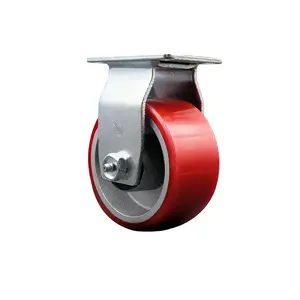 Service Caster SCC-20R420-PUR-RS Rigid Top Plate Caster, Red - 4 in. by 2 in. Polyurethane on Cast Iron Wheel Roller Bearing