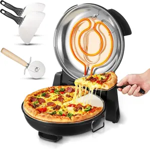 Stone Pizza Oven 12'' Indoor Electric 1200W Dual Temp Control Crispy Crust Pizza Maker Machine with Natural Ceramic Cooking Plate & Viewing Window Design