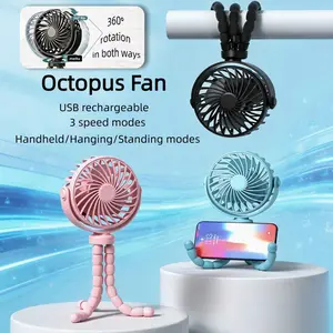 Octopus fan,360° Flexible Tripod Cooling Fan,Mini Portable Baby Stroller Fan,3 Speed Personal Handheld Fan,USB Rechargeable, Suitable for Car Seat