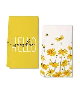 Set of 2 Kitchen Towels for Spring Summer Decor Yellow Daisy Dish Towels 18 x 26 Inch Ultra Absorbent Bar Drying Cloth
