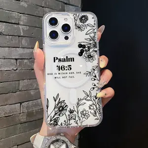 Magnetic Soft TPU Protective Cellphone Casing, MagSafe-Compatible for iPhone 11/12/13/14/15/16/17 Pro Max, Waterproof Psalm 46:5 Flower Aesthetic Accessory, Lightweight Anti-Scratch Phone Accessory