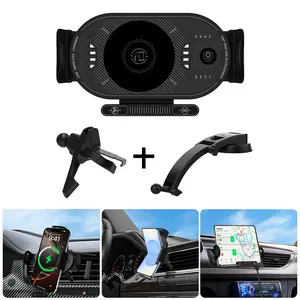 15W Wireless Car Phone Mount Charger - 90° Rotating Air Vent & Dashboard Car Holder - Compatible with iPhone, Samsung Galaxy Z Fold/Flip