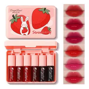 Mini Lip Tint Set 6 Colors Strawberry Liquid Lipstick Korean Gloss Moisturizing Velvet Longwear Waterproof Makeup