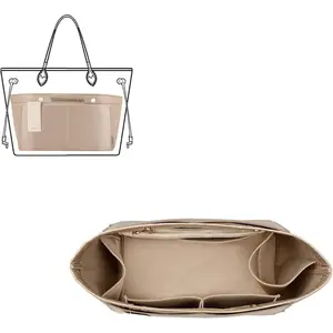 Purse Organizer Insert For Handbag & Tote Shaper,Tote Bag Organizer Insert For Speedy Neverful, 6 Sizes (Large,Silky Beige)