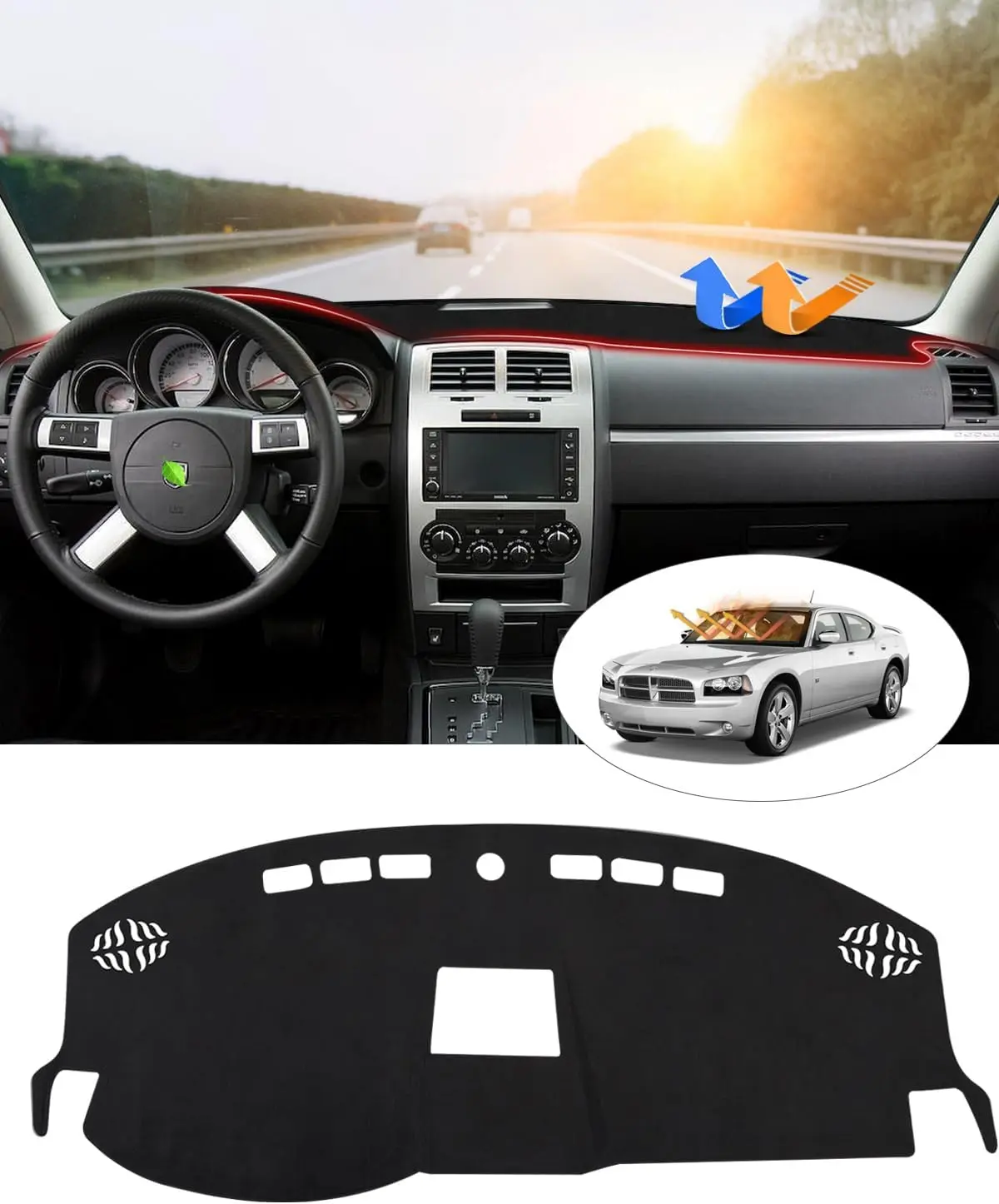KUST Dash Cover Custom Fit for Dodge Charger 2008 2019 2010 Accessories Dashboard Cover Mat Non-Slip Pad Carpet Anti-Glare, Polyester, Dashboard Mat, Interior Car