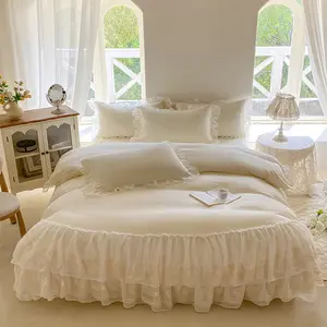 French Romantic Bedding Set, Twin Layer Lace Women's Room Linen, Skin-Friendly Breathable Fabric, Includes Sheet & Pillowcases, Breathable Duvet Set, Decorative Bedding Set, Soft Bedding Sets, Decorative Bedsheet Sets