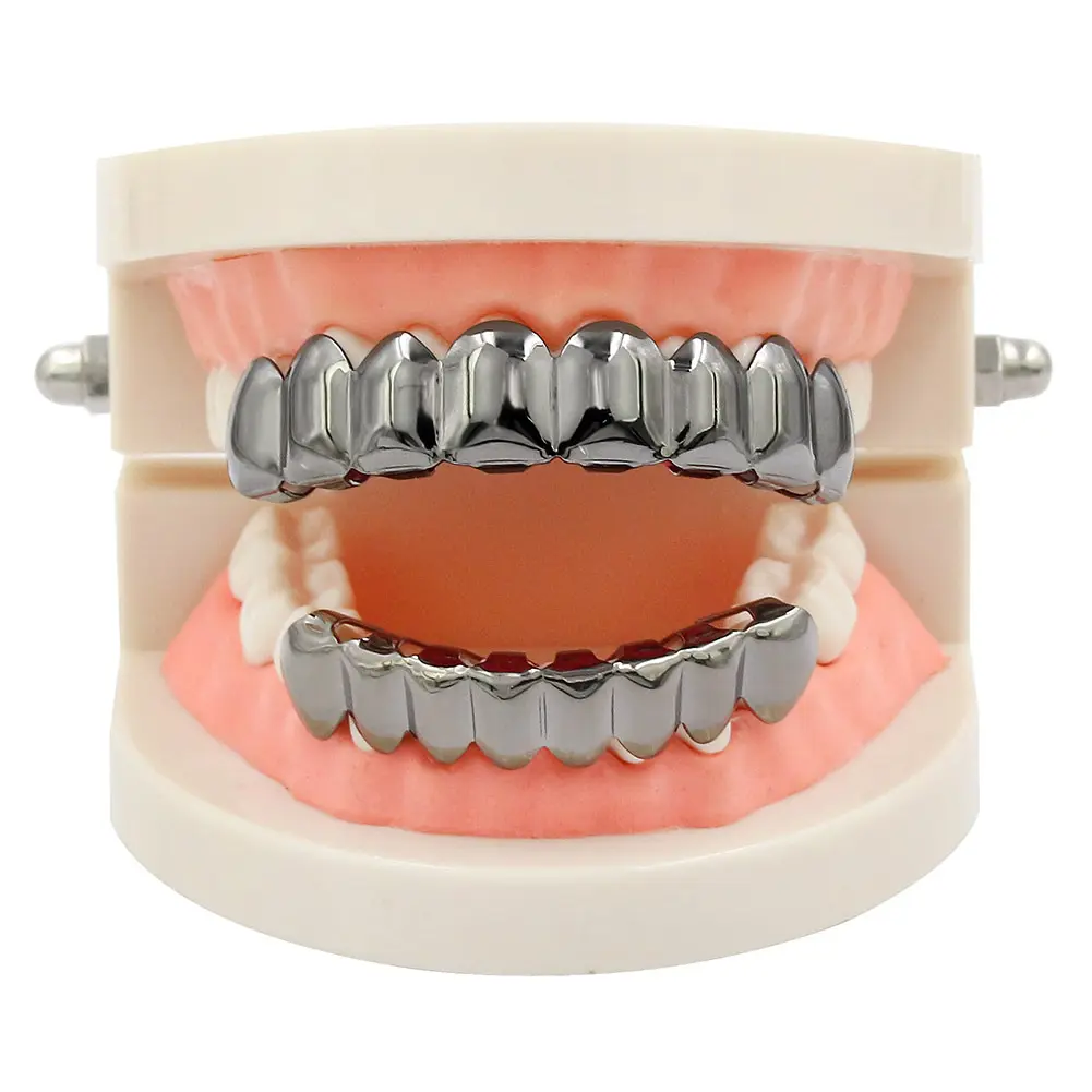 Gold-Plated Hip Hop Teeth Grillz, Smooth 16-Piece Top and Bottom Set for Men Women, Lightweight Teeth Ornament for Costume Parties, Electroplating Craft