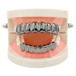 Unisex Hip Hop Gold Grillz Smooth Surface 8 Upper 8 Lower Teeth Decoration