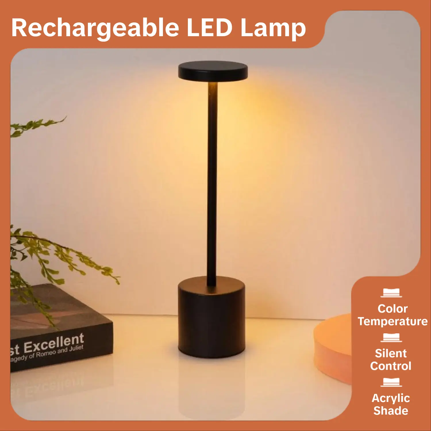 Wireless LED Touch Sensor Dimming Table Lamp Adjustable Simple Rechargeable LED Lights Bedroom for Bedside Desk Creative Ambient Night Light Christmas Gift