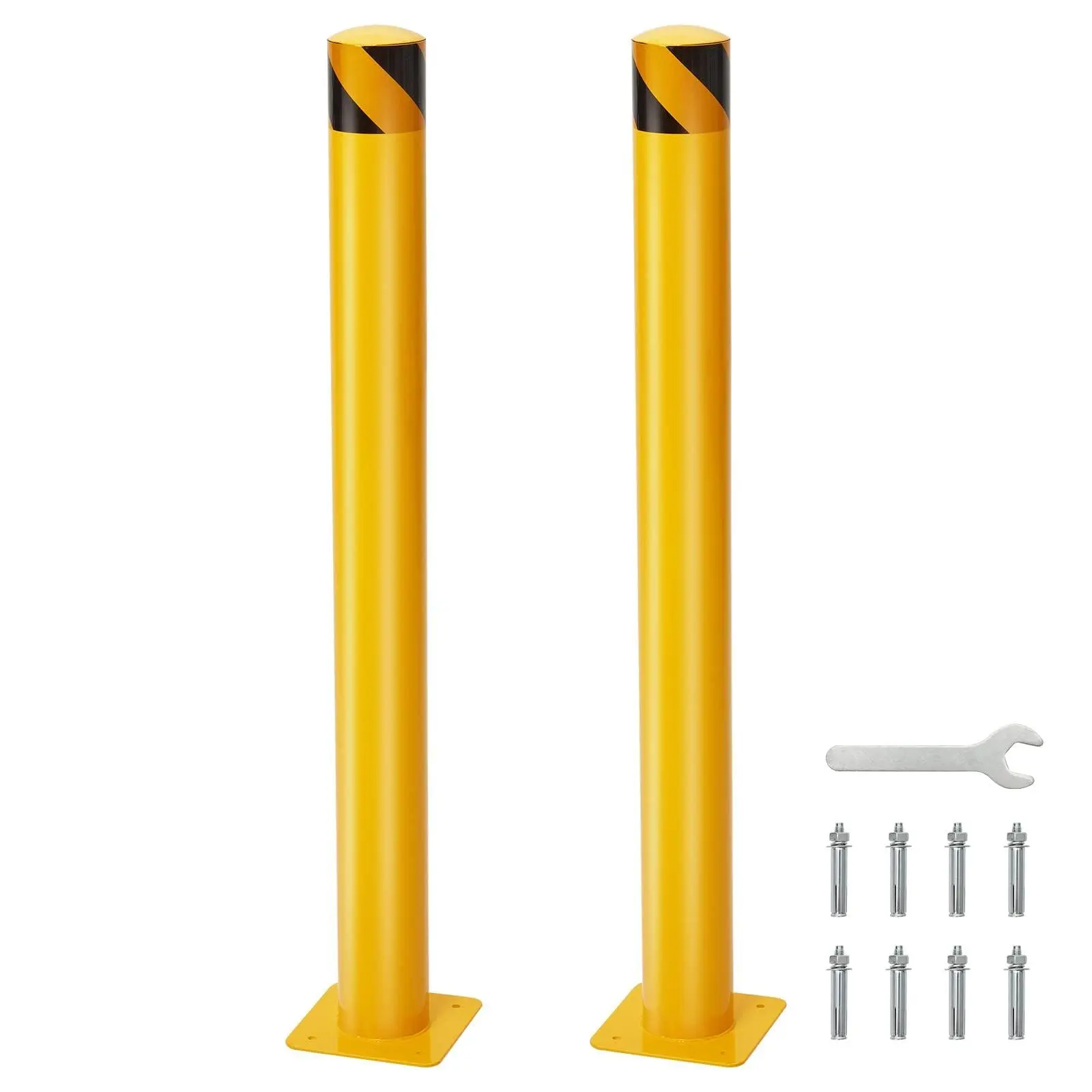 GARVEE 2-Pack 36 Inch Steel Safety Bollard Post, 4.5 Inch Diameter Metal Parking Bollards with 16 Anchor Bolts for Driveway Barrier, Parking Lot Protection, Warehouse Entry, Storefront Security