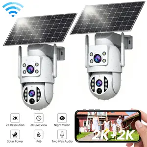 【JOOAN 2K+2K 3MP WiFi Wireless Solar Dual Lens Outdoor 360° PTZ Dual Screen Security Camera】Outdoor/Indoor IP66 Waterproof, Color Night Vision, PIR Human Detection, Two-Way Talk, Auto Tracking, Siren Alarm, SD/Cloud Storage (Optional), Alexa Compatible