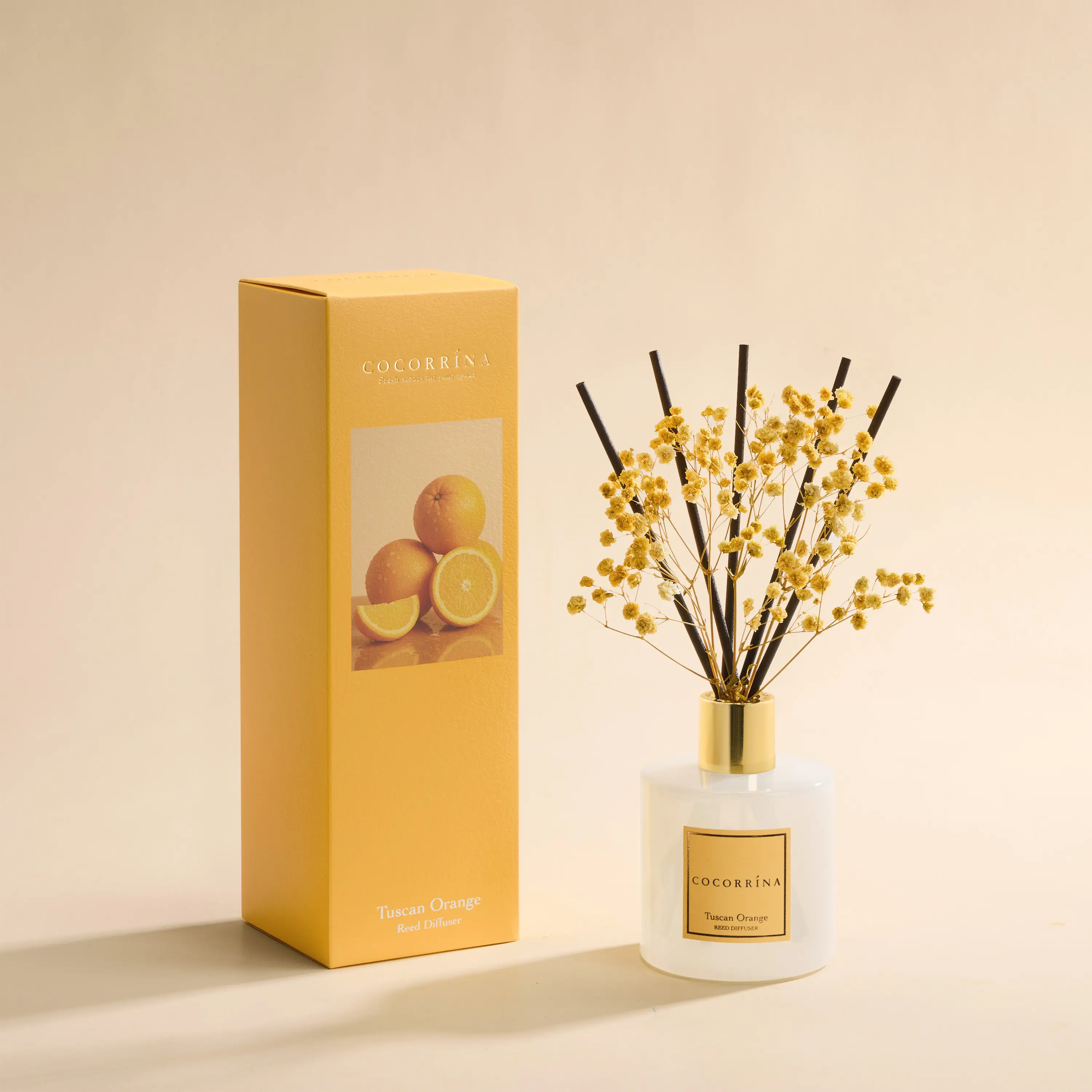COCORRÍNA Tuscan Orange Reed Diffuser Set, Long-Lasting Home Fragrance with Dried Flowers for Bedroom, Bathroom Shelf Decor