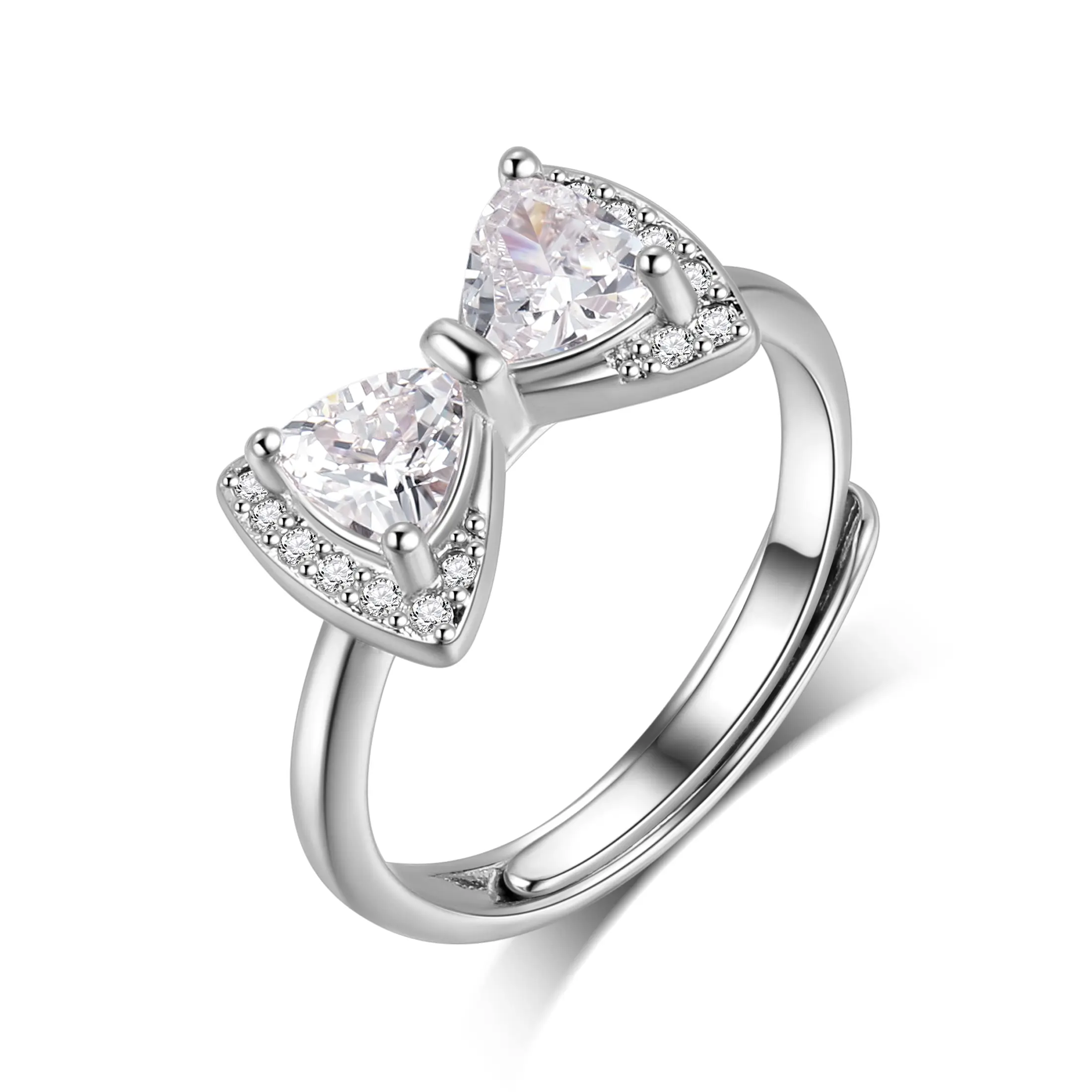 FASJEWLY Jewelry Rings for Women, Beautiful Silver Cubic Zirconia Ribbon Knot Design, Dainty Open Rings for Everyday Wear, Beautiful Rings
