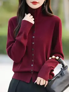 Women's Solid Button    Sweater, Casual Long Sleeve Jumper for Fall & Winter, Fashion Ladies' Knitwear for Daily Wear Aesthetic
