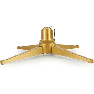 Home Heritage Artificial Christmas Tree Base Rotating Metal Stand for 1 to 1 1/2 Inch Diameter Artificial Christmas Tree Poles, 31 Inch, Gold Home Heritage