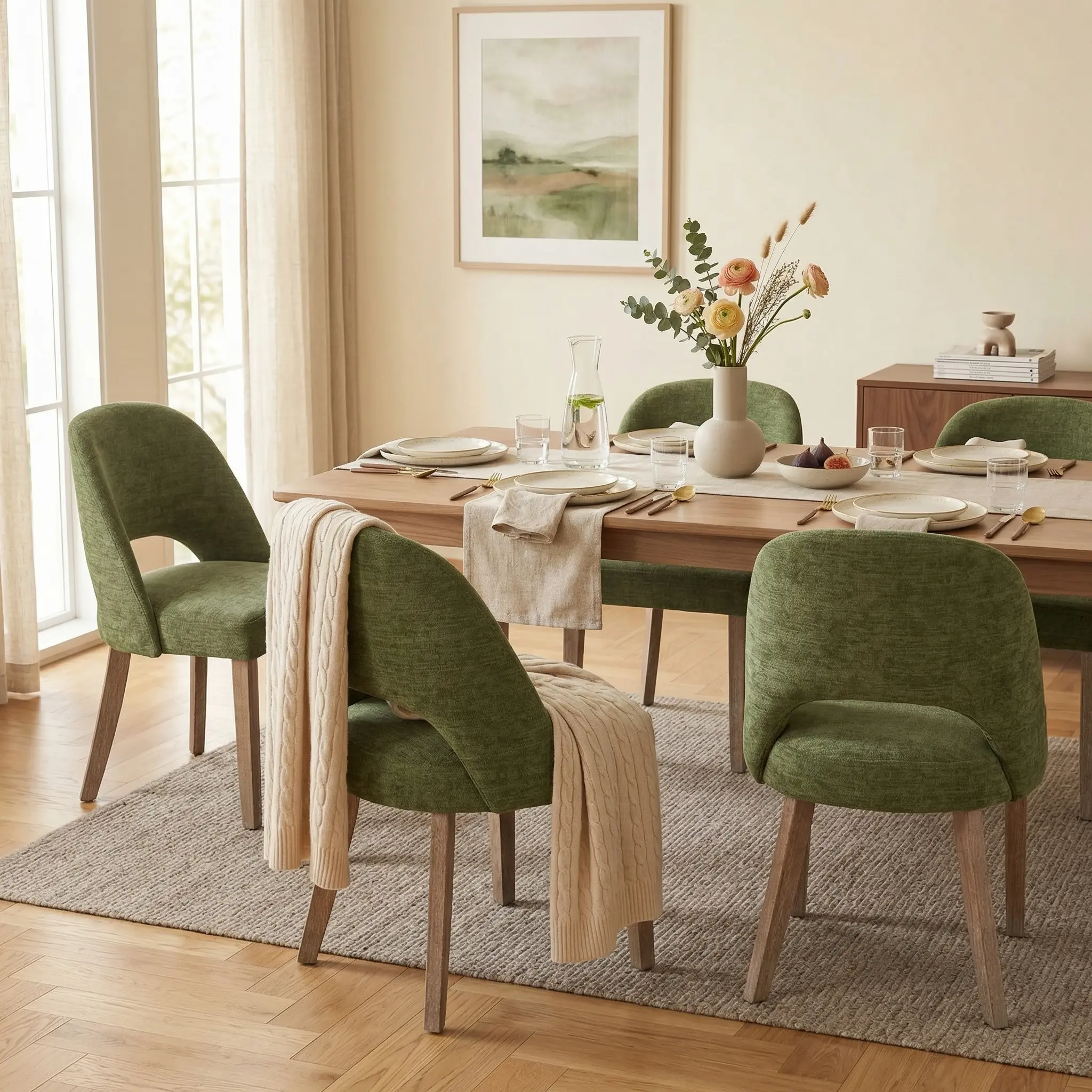 【Set of 6】ABCASA Mid-Century Modern Upholstered Wood Dining Chair, Farmhouse Kitchen Chairs, Comfy Dining Chairs for Kitchen, Dining Room, Small Spaces