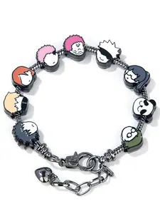JJK Charm Bracelet Gifts – 9 Mini Anime Faces in Chibi Style – Gojo, Yuji, Sukuna, Panda & More – Removable Alloy Chain for Fans and Collectors - Trendy Fashionable Accessories