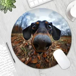 Cute Dachshund Close Design Round Gaming Mouse Pad,Stylish Desktop Protector with Non-Slip Rubber Edges, Waterproof Small Size for Laptops and Desktops, Ideal Gift for Kids and Gamers