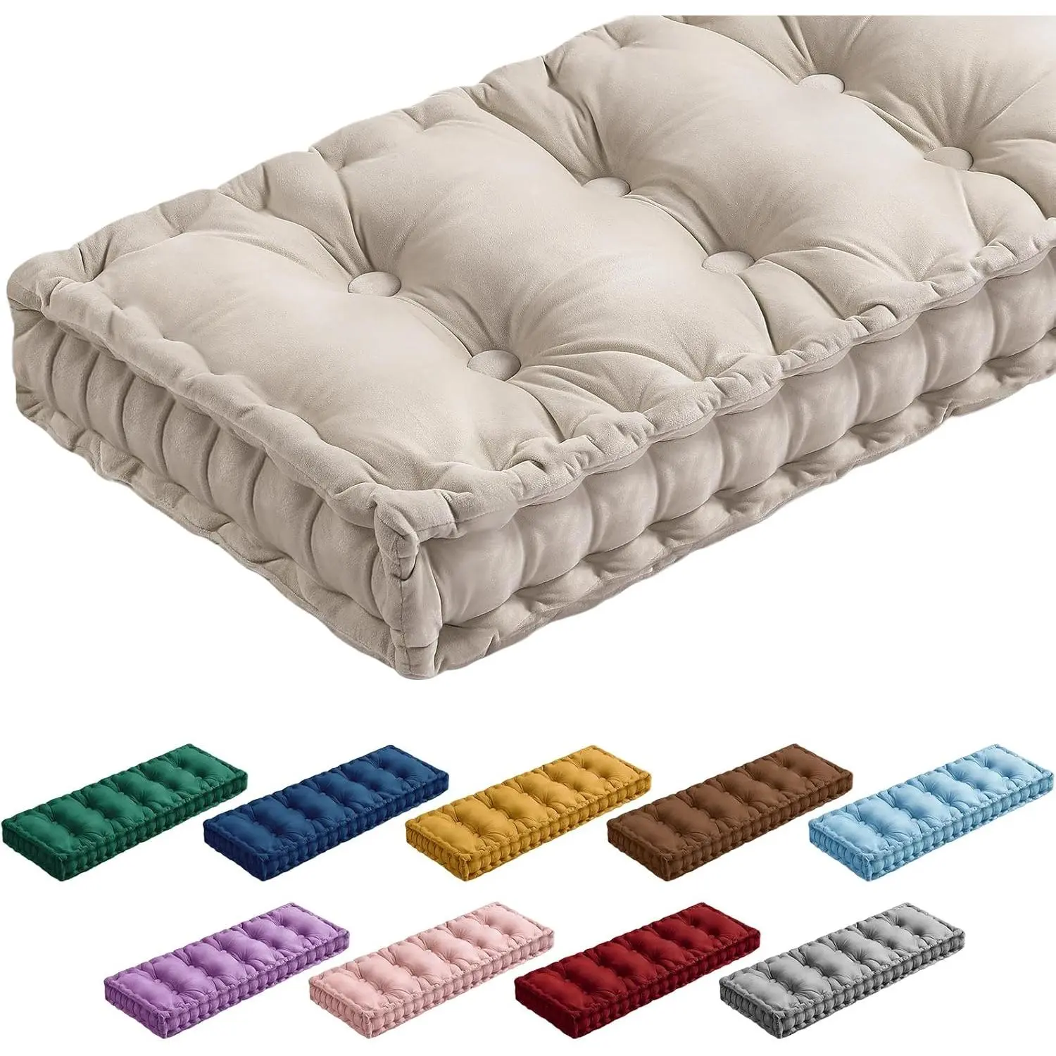 Ivory White 36x14 in Velvet Rectangular Thick Memory Foam Bench Cushion - Tufted Button, Classy Aesthetic, Vacuum-Packed Durable Pad for Dining, Piano, Window Seats, Aesthetic Appeal