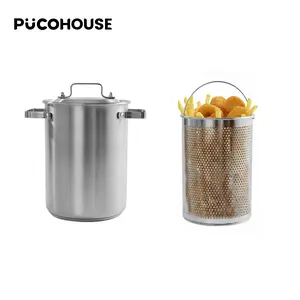 4.3L Double-Handle Deepened Deep Fryer,  Fryer Pot with Basket, 304 Food-Grade Stainless Steel, Multi-Stove Compatible, For French Fries Shrimp Chicken Wings/Holiday Gatherings