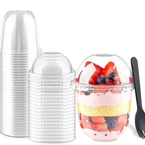 20-Pack Transparent Plastic Cups with Lids and Forks, 12oz, Ideal for Weddings, Thanksgiving, Halloween, Christmas Parties, No Holes