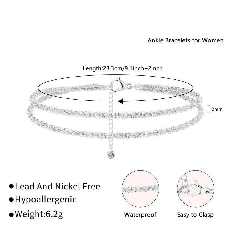 Dainty Layered Waterproof Anklet For Women Adjustable Womens Anklet Set Stackable Figaro Beaded Cuban Link Anklets Daily Clothing Decor For Beach Summer Trendy All-match & Exquisite Jewelry For Valentine's Day gifts leg chain
