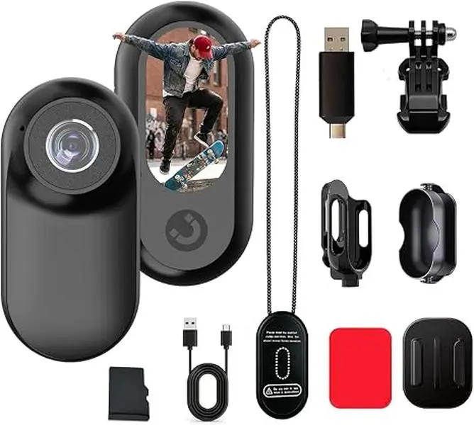 Wearable compact camera, 1.0" preview screen, 1080P POV cam, magnetic mount, motorcycle bike mounts, 32GB included, plug-and-play mini sports vlog recorder, hands-free outdoor cam, portable cycling action camera