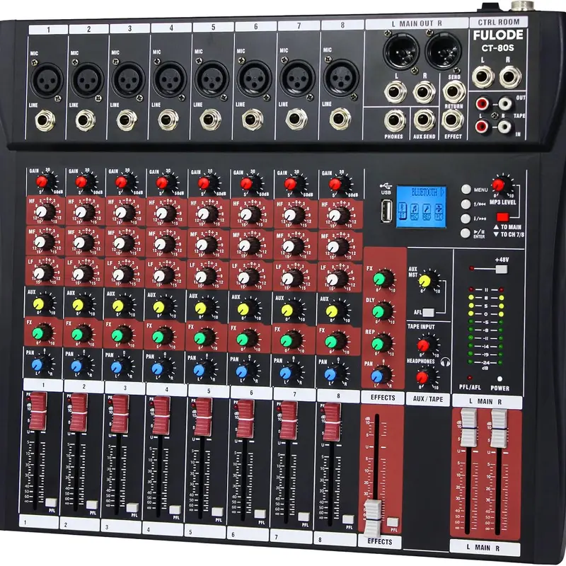 8/12/16/6 Channel Mixer Audio Console, Professional Music Mixer DJ Mixing Board with Reverb Bluetooth MP3 Player 48V Phantom Power Supply USB Recording for Studio Karaoke Live Performance