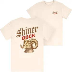 Shiner Bock Bottle Label Beige Colorway Front and Back Print T-Shirt