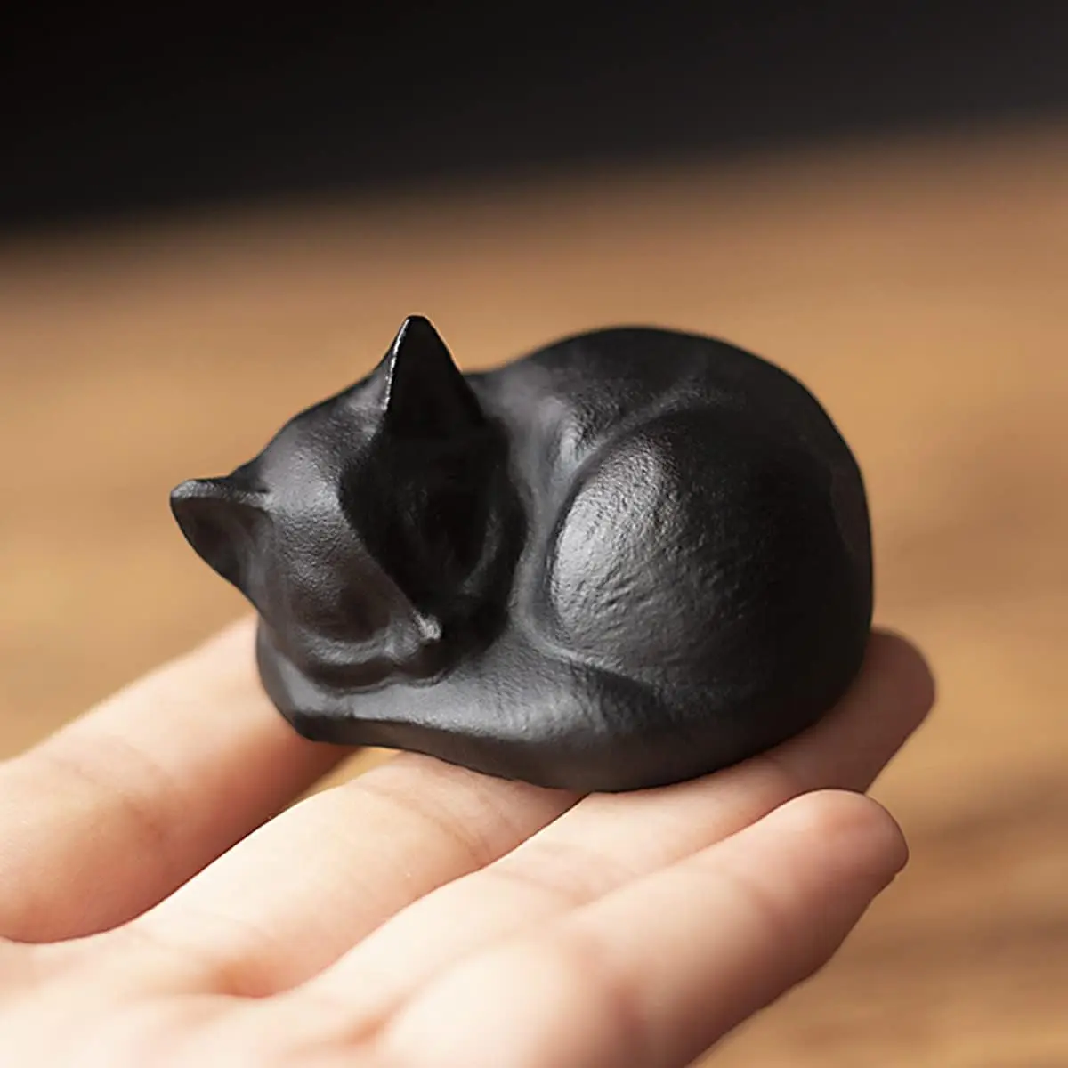 SofiaDesignsBoutique Handcrafted Sleeping Kitten Statue, 2-Inch Natural Opalite Stone or Obsidian Crystal Collectible for Emotion Balance, Home Decor