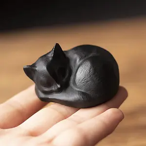 SOFIA Natural Obsidian Opalite Crystal Cat Statue Handcrafted Gemstone Sleeping Kitten Mineral Specimen 2 Inch Home Desk Decoration