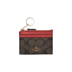 COACH Skinny ID Case with Zipper Closure, Coated Canvas and Leather Mini Card Holder for Women
