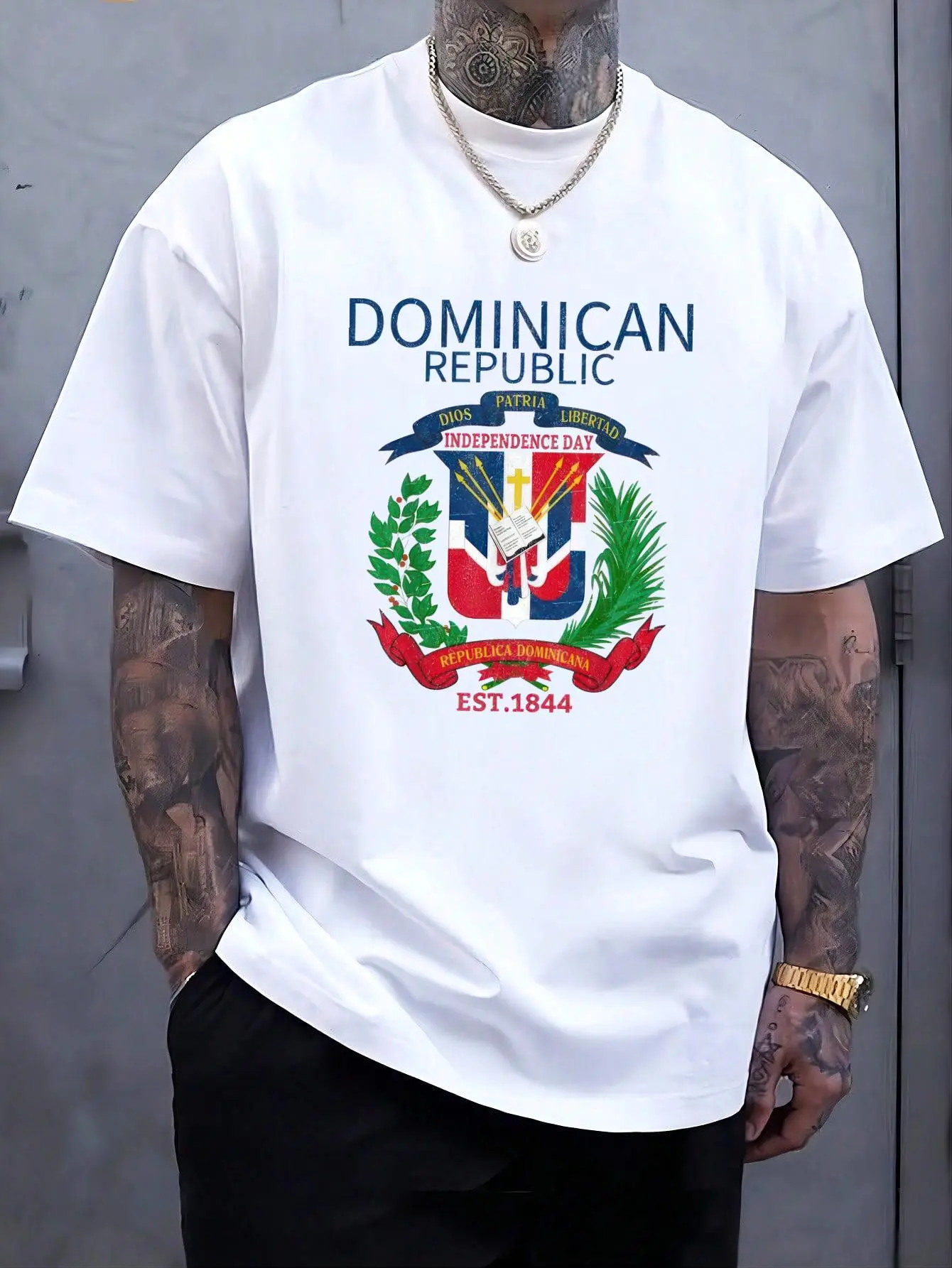 Men's 100% Cotton Dominican Independence Day Celebration Short-Sleeve Tee - Round Neck, Soft, Loose, Breathable Summer Casual Top, Celebrate Dominican Pride with Ease, Avoid Bleach/Ironing Prints
