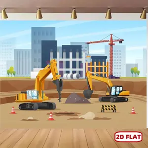 1PC,2D Flat Children's Construction Vehicle Theme Party Backdrop, Cartoon Excavator Tower Crane Construction Site Scene Hanging Cloth, Baby Birthday Photo Decoration Background Wall, Photography Set Prop Banner, Party Decoration Supplies