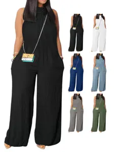 2026 Women's outerwear jumpsuit with a wide-leg, relaxed fit Sleeveless casual style Made from recycled, eco-friendly fabric Moderately stretchy, comfortable, and form-fitting Womenswear