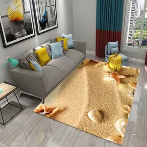 Visual Beach Sand Starfish Shell Flannel Area Rug - Realistic Seaside Landscape Print Soft Mat for Living Room, Non-Slip Coastal Home Decor#BeachRug #StarfishShellMat #CoastalLandscapeDecor #RealisticCarpet #NonSlipFlannelRug