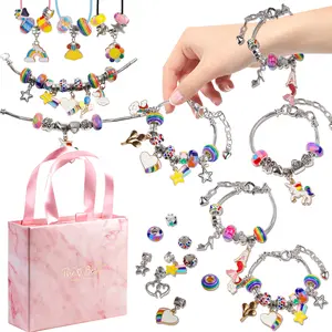 Kids Adjustable Charm Bracelet Kit with Colorful Enamel Beads & Gift Bag