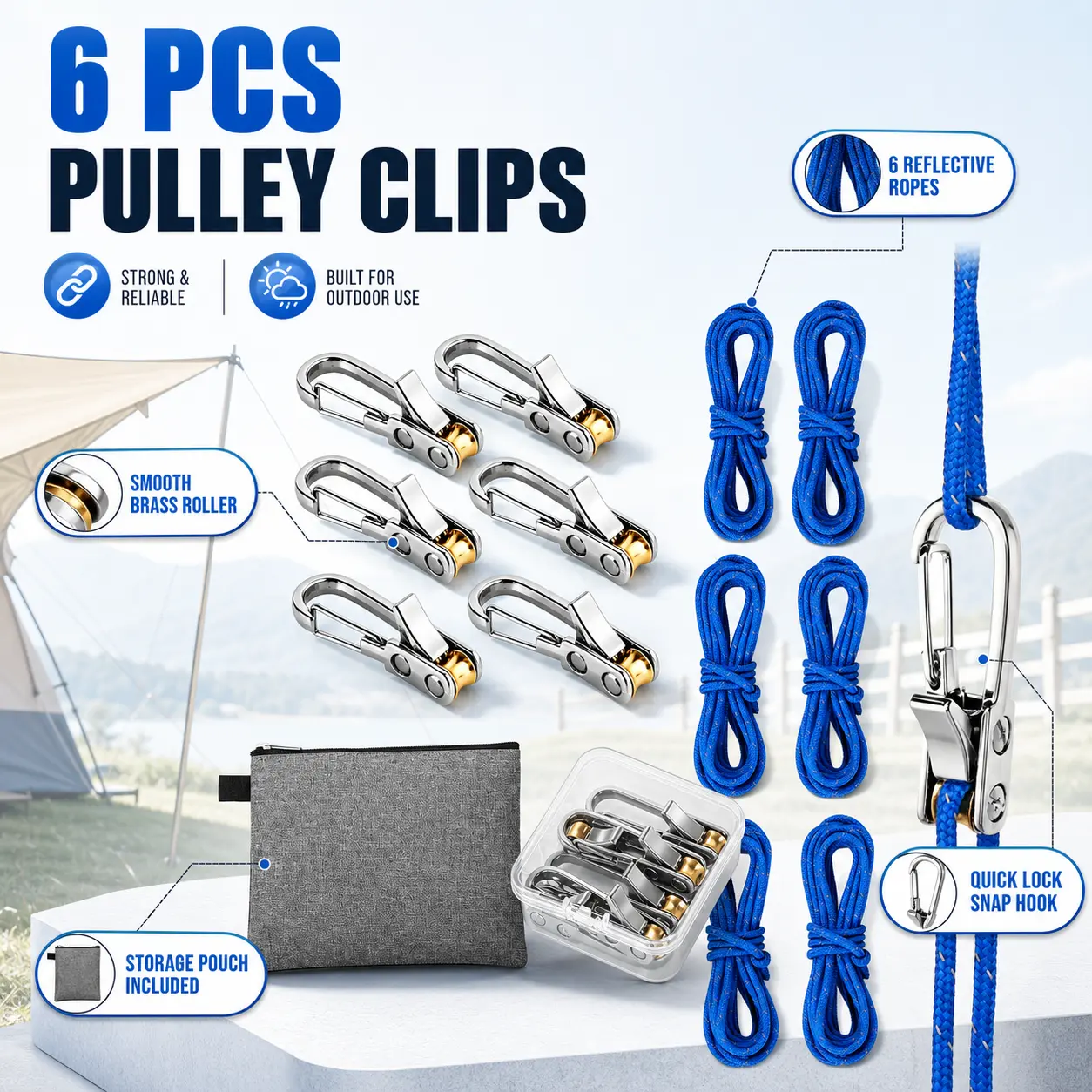BEASTENERGY Rope Rollers 6/12 Pack With Storage Bag, Adjustable Tie Down Ropes With Alloy Cam Buckles, No-Knot Rope Tensioners For Camping Tent, Tarp, Hammock, Cargo & Outdoor Gear