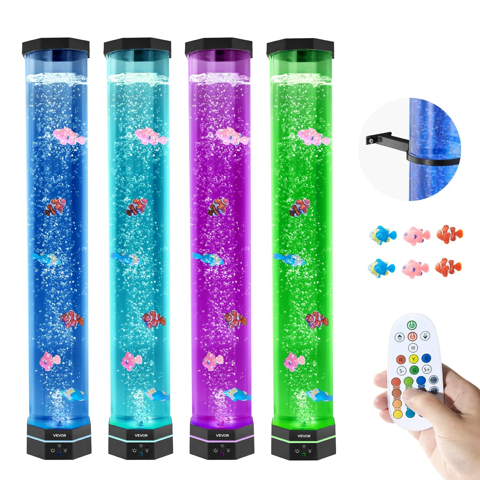 VEVOR Sensory Bubble Tube Lamp - 2.67 ft Underwater Bubble Fish Tube, 16 Color Changing Mood Light, 6 Floating Fish, Remote Control, Sensory Room Supplies, Stress Reliever for Adults’ Indoor Bedroom Decor