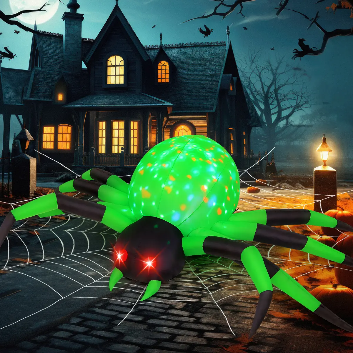 Halloween Inflatable Spider 9FT Wide with Built-in LED Lights for Outdoor Yard Garden Party Lawn Decorations Durable Weather-resistant Material Easy Setup & Deflation - Purple