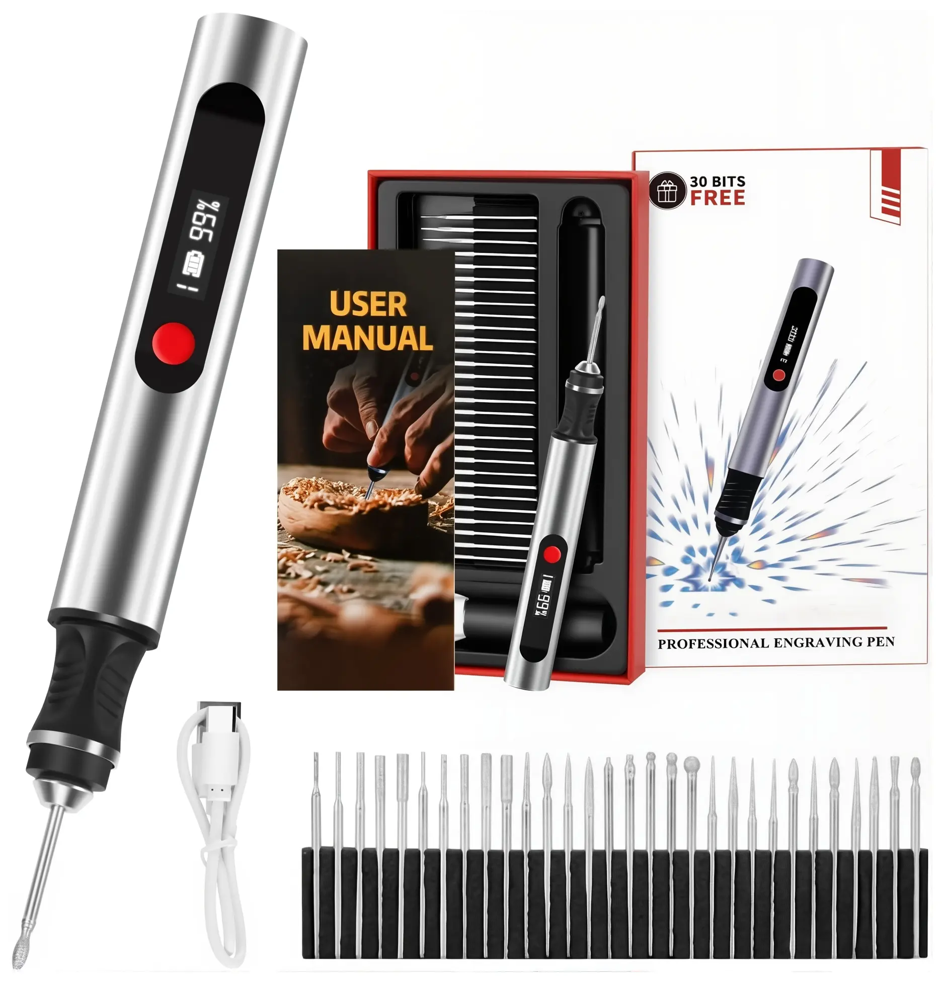 Engraving Pen with 30 Free Diamond Bits for Personalized Gifts & Practice Canvases Easy to Use USB-C Fast Charger 3 Speed Settings 8000-21000 RPM