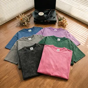 Men's 3-Pack 260GSM Acid Wash Natural Cotton Fabric Oversized Short-Sleeve T-Shirts - Breathable, Fluffy Heavyweight Menswear, Vintage Aesthetic Casual Streetwear Tops