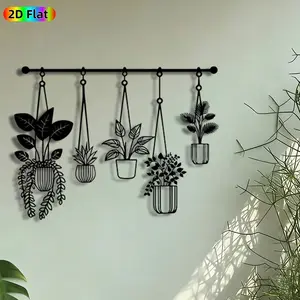 1pc Hanging Potted Plants Metal Wall Art, Hanging Planters Statue Mural, Decorative Artwork, Artistic Metalwork, Intricate Craftsmanship, Perfect for Housewarming, Easter Decor, Living Room Balcony Garden Fence Decor, Ideal Gift for Plant Lovers