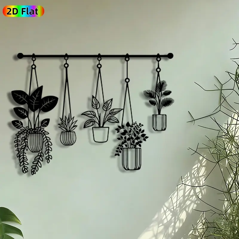 1pc Hanging Potted Plants Metal Wall Art, Hanging Planters Statue Mural, Decorative Artwork, Artistic Metalwork, Hanging Ornaments, Perfect for Housewarming, Living Room Balcony Garden Fence Decor, Ideal Gift for Plant Lovers